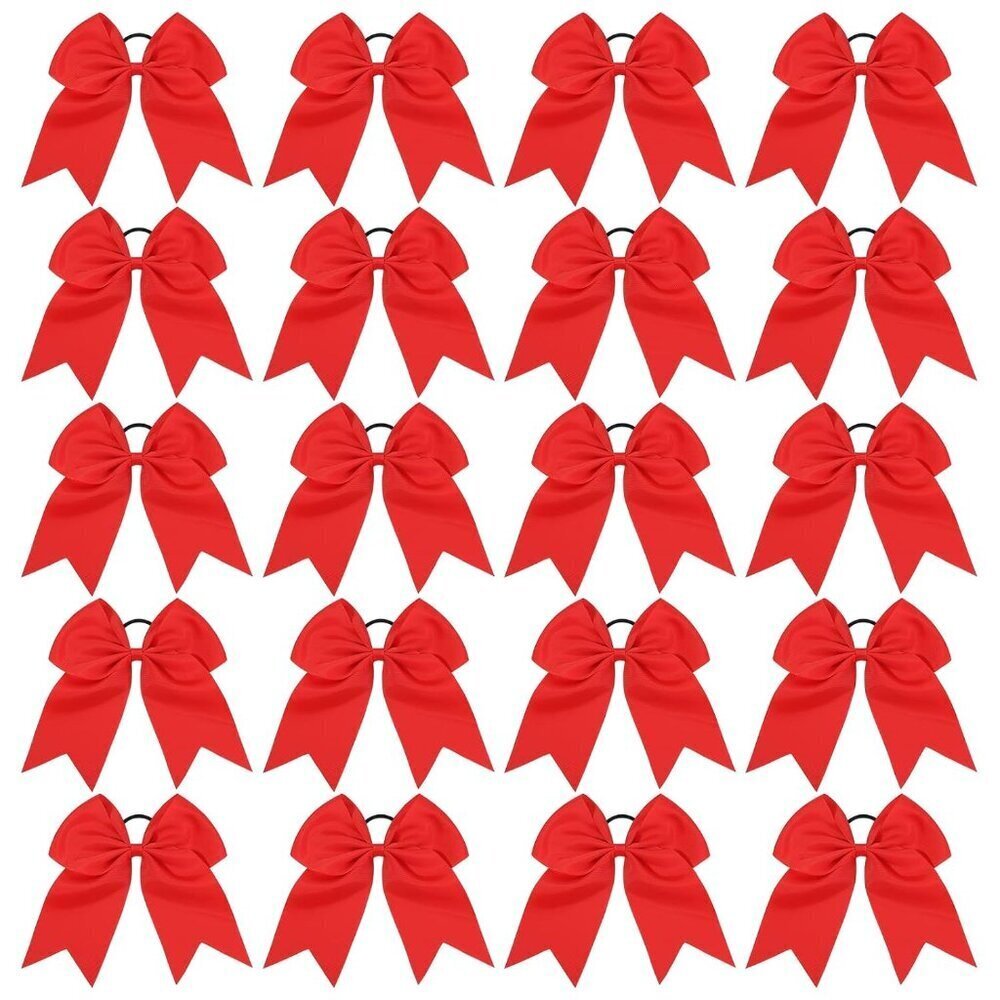 Large Cheer Hair Bows 20 Pack Red 8 Inch Ponytail